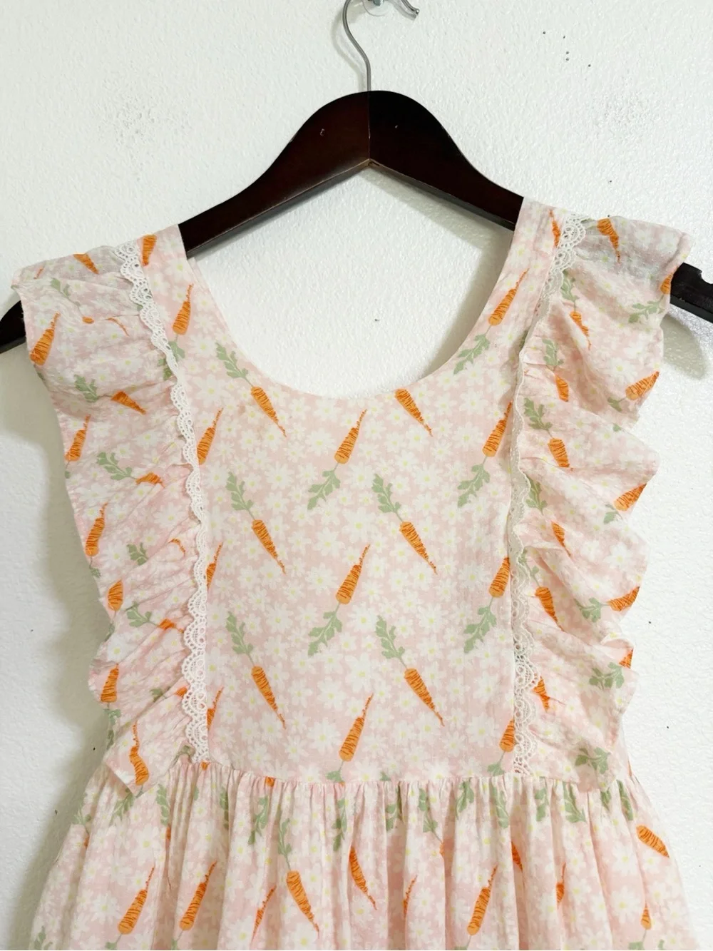 Cynthia Rowley Floral Carrot Ruffle Lace Trim Dress